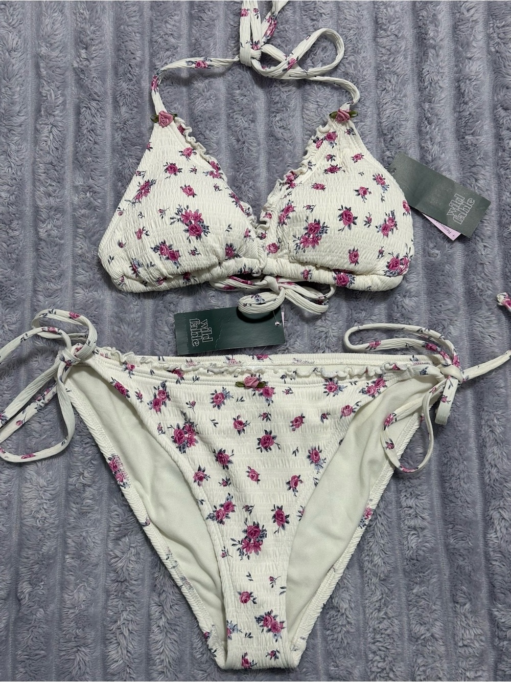 Wild Fable Floral Smocked Bikini Set — White & Pink — Mixed Sizes XL/L — NWT